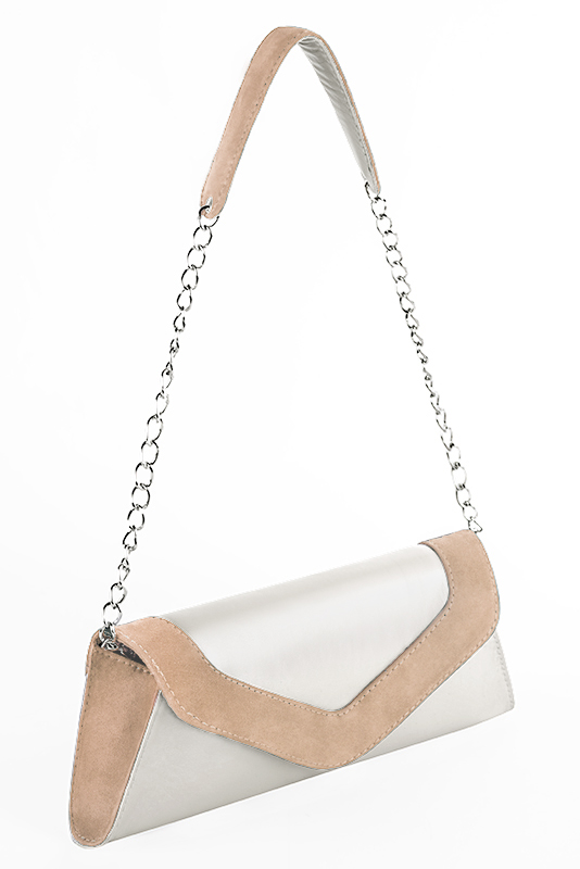 Biscuit beige and pure white women's slingback shoes. Pointed toe. High slim heel. Worn view - Florence KOOIJMAN
